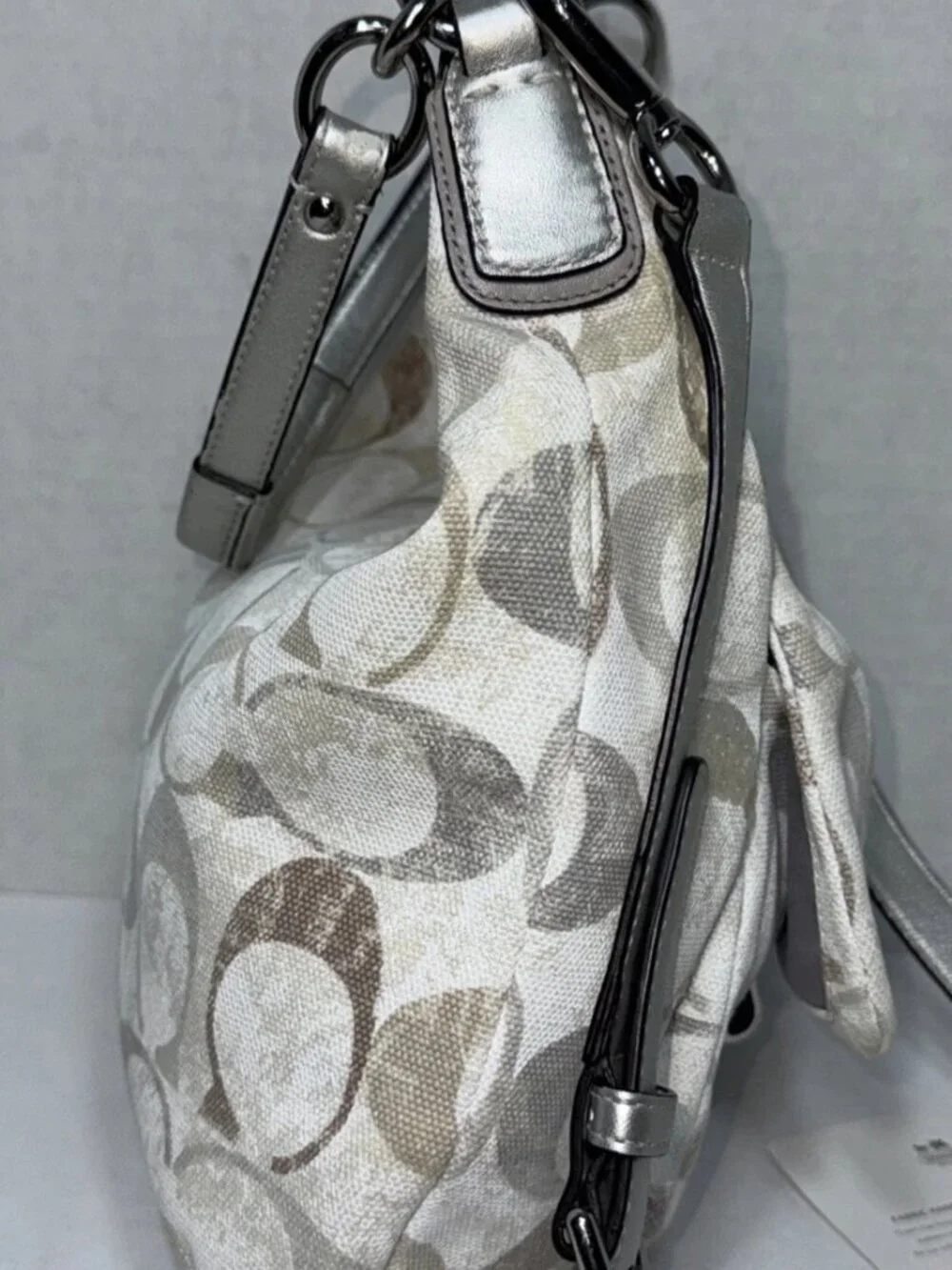 Coach Kristin Signature Hobo White Silver Grey Shoulder Purse Handbag Bag Y2K